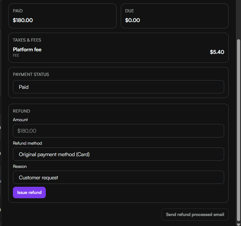 Payments refund section